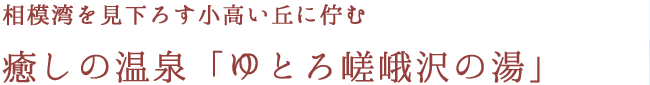 相模湾を見下ろす小高い丘に佇む 癒しの温泉 「ゆとろ嵯峨沢の湯」
